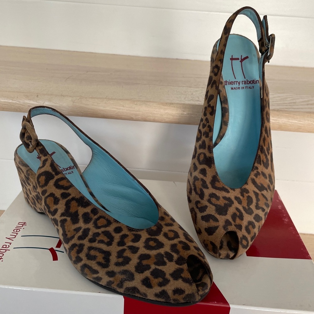 Thierry Rabotin Shoes Sandals Sz 34EU/3.5US Animal Print Suede Peep Toe HTF